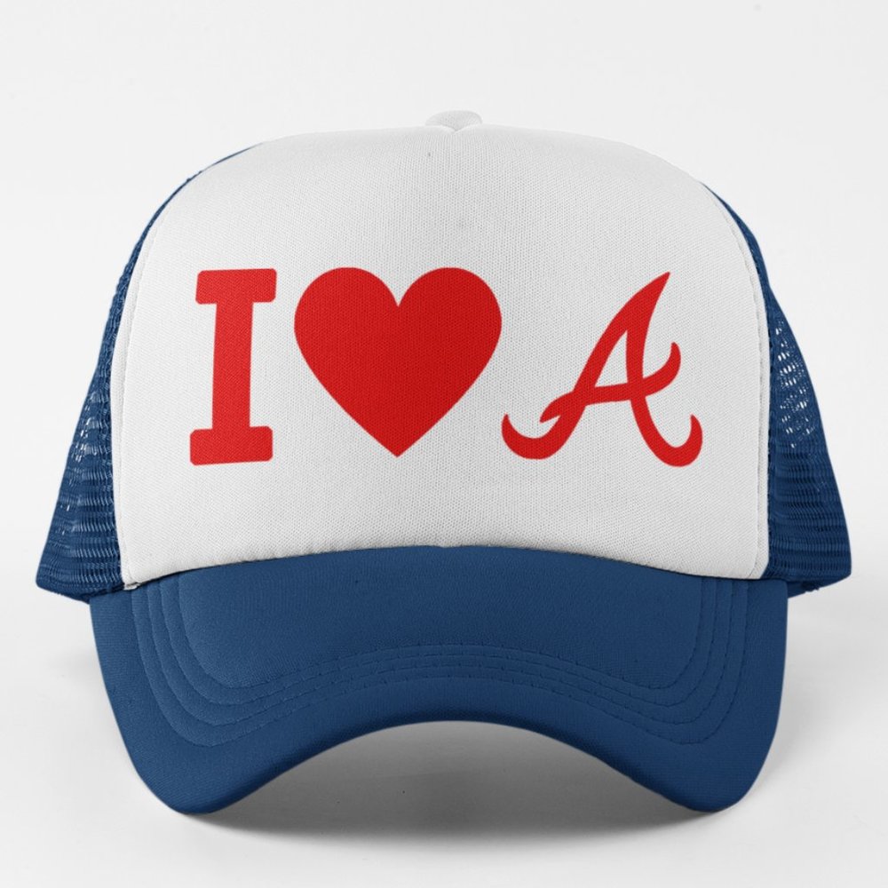 NEW I Heart Atlanta Braves Foam Trucker Mesh Snapback Hat 2 TONE: NAVY WHITE